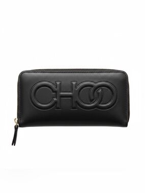 Jimmy CHOO Black Embossed Leather Zip Wallet